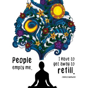 A4 Art Prints - Charles Bukowski Quote - &quot;People empty me. I have to get away to refill.&quot; - Wall Art