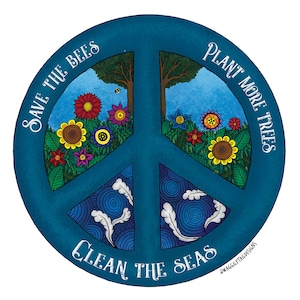 A3 Art Prints - Rette die Bienen, pflanze mehr Bäume, reinige die Meere - Peace Zeichen - Wandkunst - Umwelt - Natur - Save the Bees