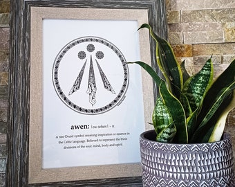 A4 Awen Symbol & Definition - Wall Art - Celtic Symbols - Druid Symbol - Celtic Art - Gifts for Her - Gifts for Women