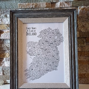 Mapa ilustrado de Irlanda A4 - Apellidos y ascendencia irlandeses - Arte mural - Impresión artística - Regalo familiar irlandés - Impresiones irlandesas - Mapa irlandés