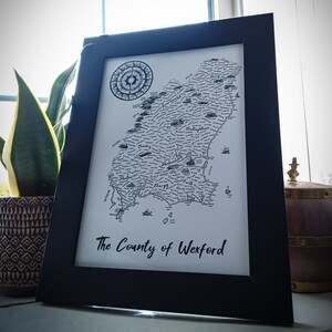 A4 Vintage illustrierte Karte von Wexford, Irland - Irischer Druck - Irisches Familien Geschenk - Wandkunst - Wexford - Enniscorthy - Gorey