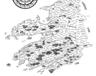 A3 Vintage Illustrated Map of Kerry - Ireland Prints - Irish Maps - Irish Gifts - Irish Family Gift - Wall Art - Killarney - Dingle - Tralee