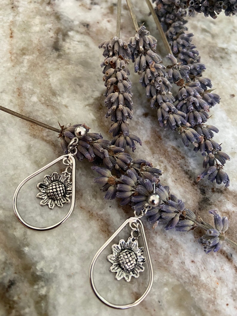 Silver Sunflower Dangle Earrings