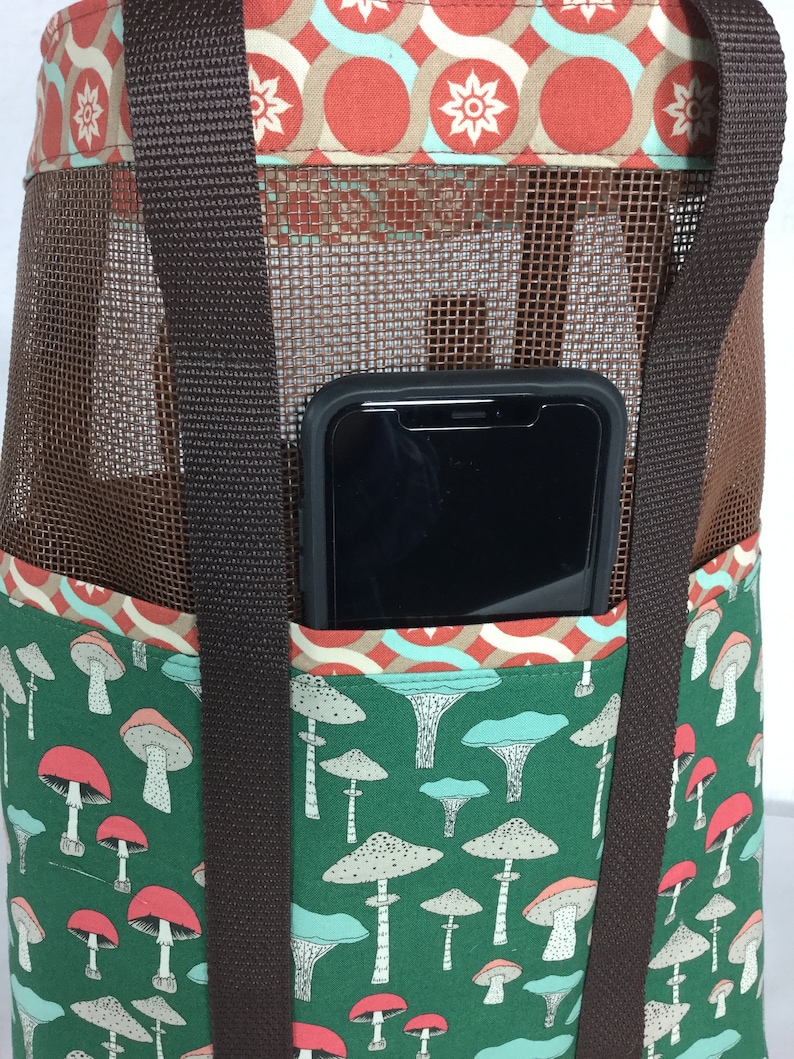 multi-functional handmade craft grocery market foraging tote bag Mushroom print