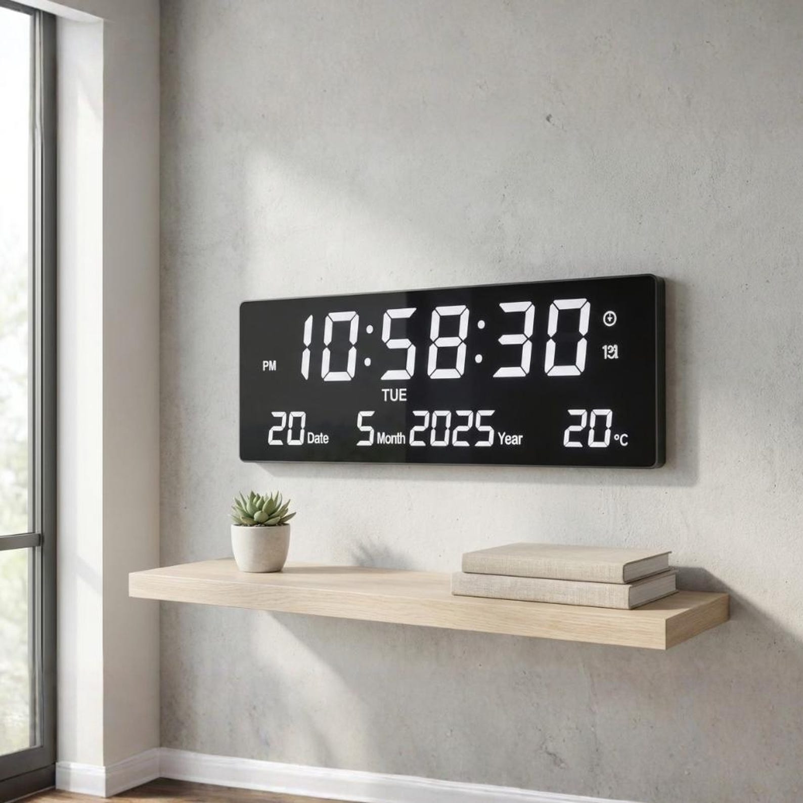 Large Digital LED Wall Clock with Calendar Temperature Alarms - Modern Home Decor