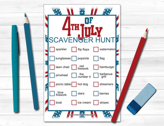 Printable 4th of July Scavenger Hunt for Kids Full Color for