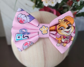 Pink Pupppy Print Hair Bow | Girls Bow |Toddler Bow | Baby Bow | Skinny Nylon Headband | Hair Clip | Hair Tie/Band | Approx. 4.5&quot;L × 3&quot;H