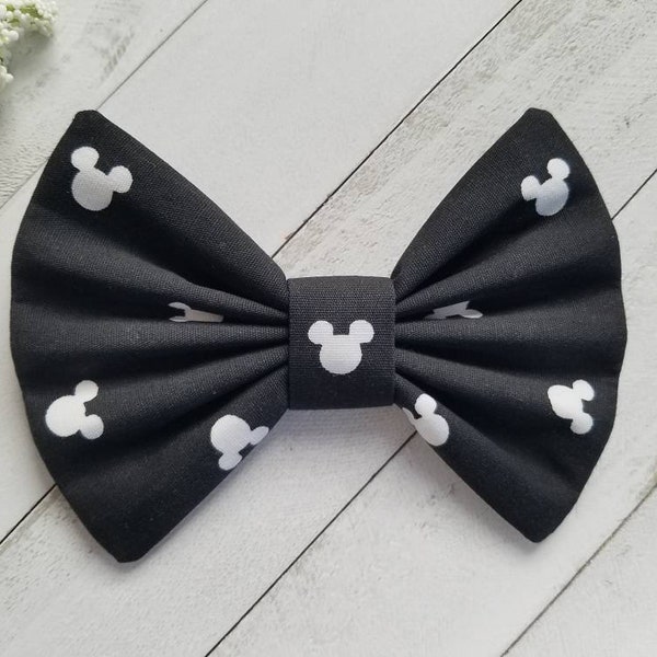 Mouse Hair Bow, Made with Cotton Fabric, Available with Hair Clip, Skinny Nylon Headband or Hair Tie/Band, Measure Approx.  5"L×3-1/2H"