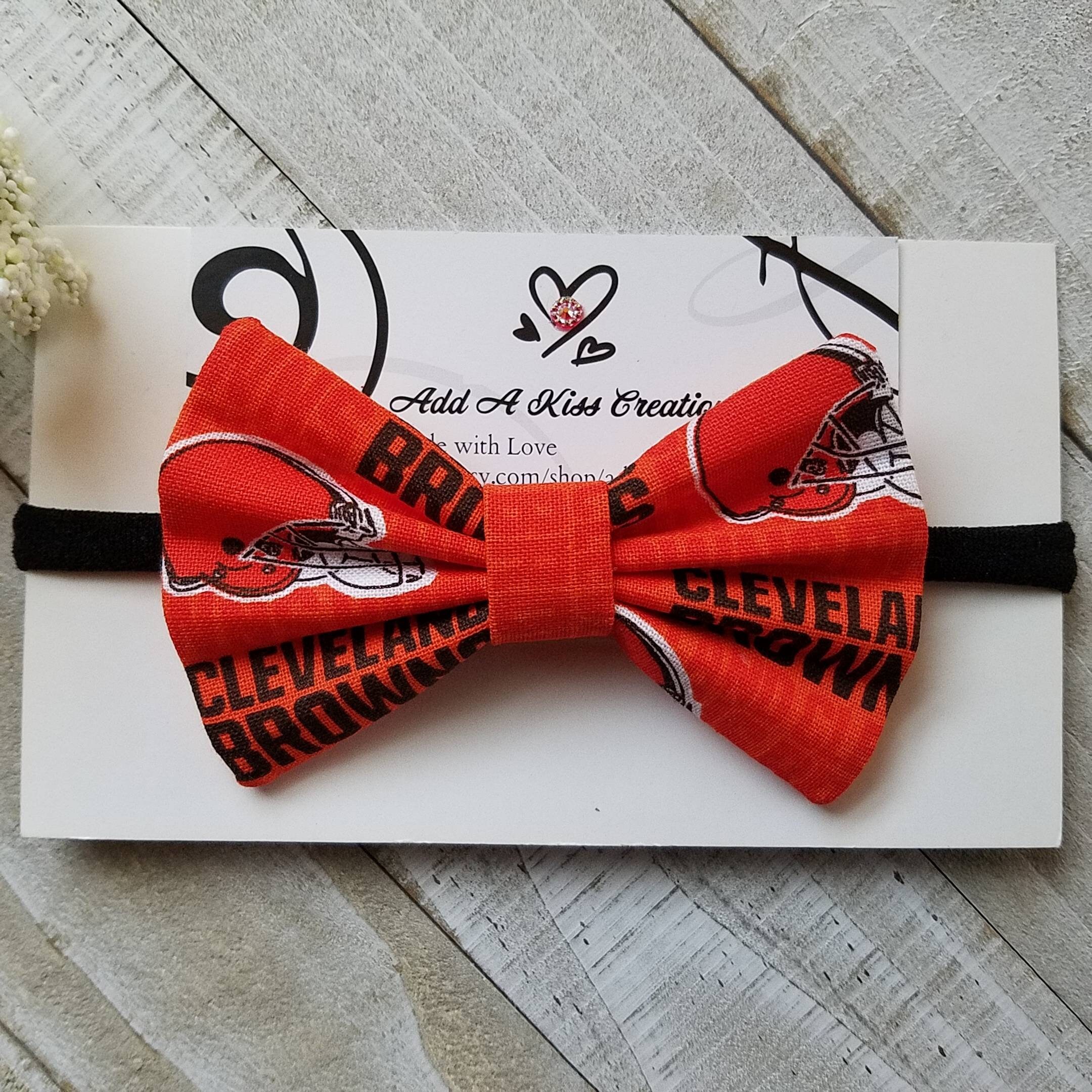 Infant Cleveland Browns Hair Bow, Cotton Fabric, Girls Skinny Headban…