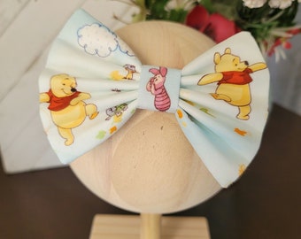 Honey Bear Hair Bow, Cotton Fabric, Baby Bow, Toddler Bow, Girls Bow, Woman&#39;s Bow Pet Bow, Skinny Nylon Headband, Hair Clip. Hair Tie, 5&quot;L