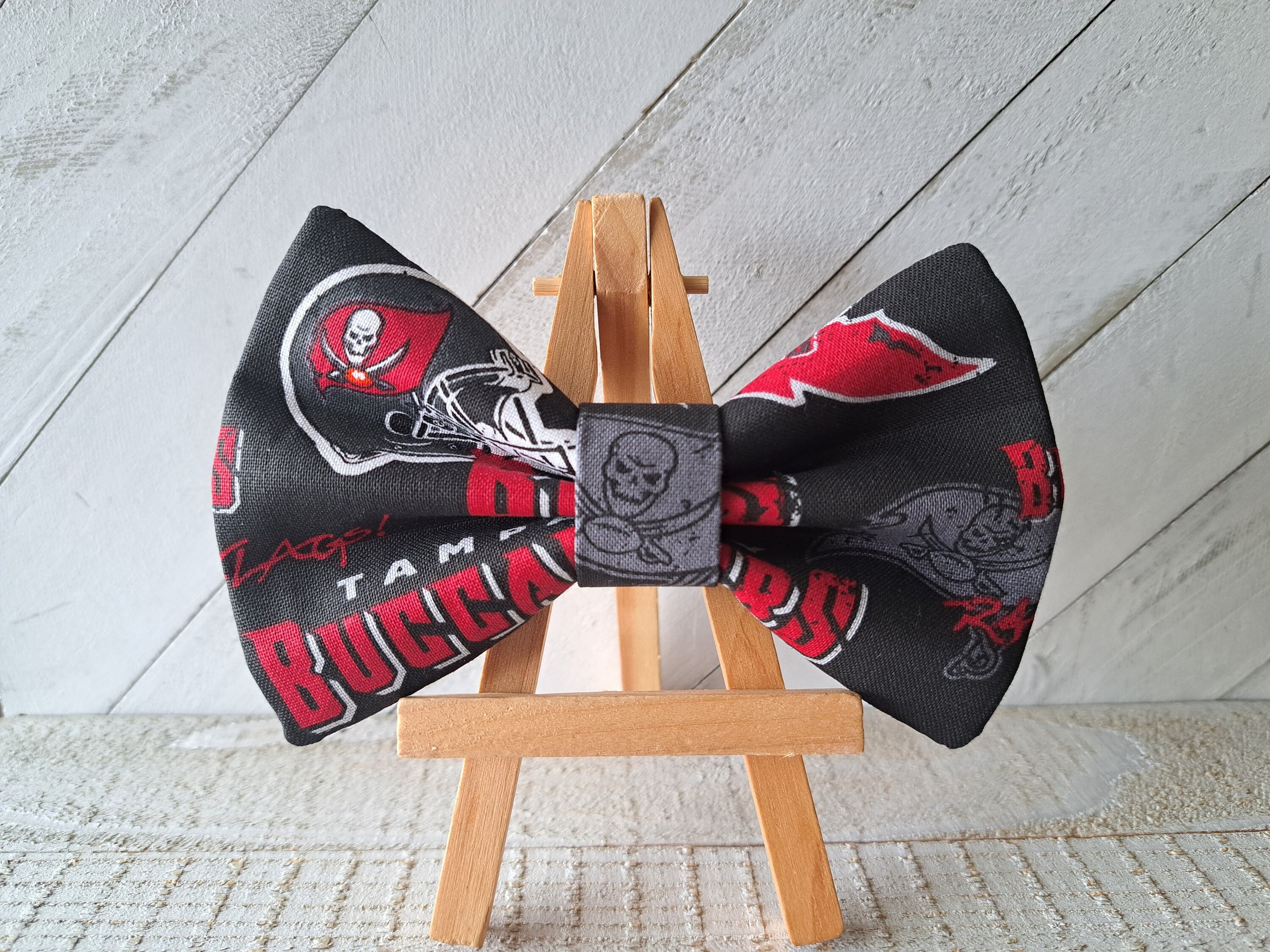 Tampa Bay Buccaneers Bow Tie | Men's Bow Tie | Teens Bow Tie | Pet Bow Tie | Black Neck Strap | Bow Tie with Velcro Loop |  Approx. 5"L