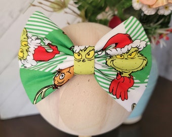 Christmas Hair Bow | Handmade | Cotton Fabric | Alligator or Barrette Clip | Skinny Nylon Headband | 5 inch Bow