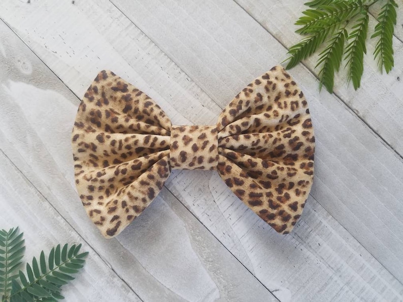 NEW HANDMADE 5/" LEOPARD ANIMAL PRINT COTTON FABRIC BOW HAIR CLIP ROCKABILLY 50s