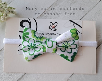 White Floral Hair Bow, Girls Bow, Newborn Bow, Toddler Bow, Baby Bow, Skinny Nylon Headband or Hair Clip, Measures Approximately 3"Lx1-3/4"H