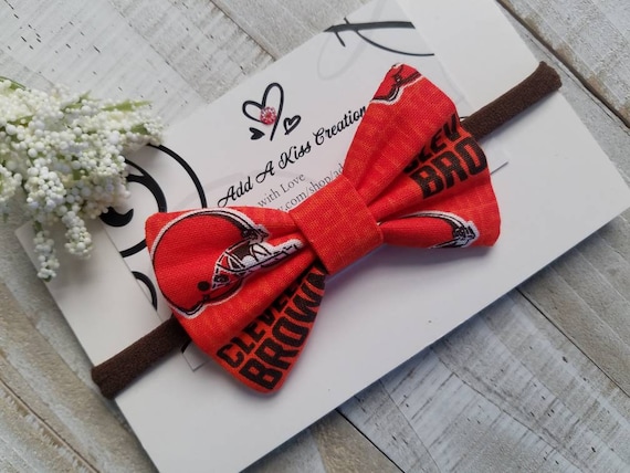 Cleveland Browns Hair Bow | 3 inch | Cotton Fabric | Alligator or Barrette Clip | Skinny Nylon Headband | Baby | Pet