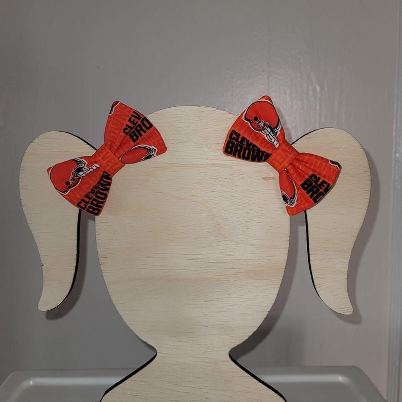 Cleveland Browns Hair Bow | 3 inch | Cotton Fabric | Alligator or Barrette Clip | Skinny Nylon Headband | Baby | Pet image 5