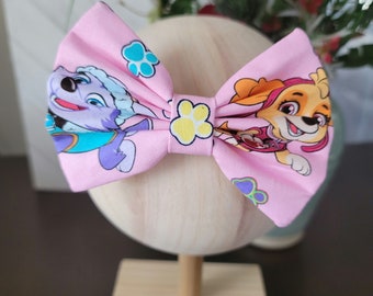 Pink Pup Hair Bow | 5 inch | Cotton Fabric | Alligator or Barrette Clip | Skinny Nylon Headband | Girl | Pet
