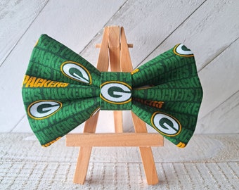 Green Bay Bow Tie, Hair Bow, Men's Bow Tie, Boys Bow Tie, Pet Bow Tie, Bow Tie w/Black Neck Strap, Bow Tie w/Velcro Loop, Approx. 5"L × 3"H