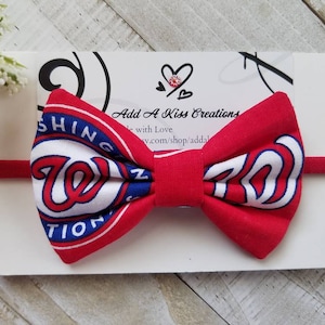 Washington Nationals Hair Bow | Baby Bow | Toddler Bow | Girls Bow | Skinny Nylon Headband | Hair Clip | Hair Tie/Band | 3-1/2&quot;Lx2-1/4&quot;H