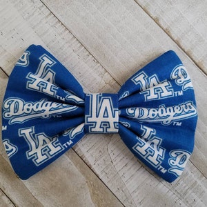 Dodgers Los Angeles Hair Bow | Woman&#39;s Bow | Teens Bow | Cotton Fabric | Skinny Nylon Headband |Hair Clip | Hair Tie/Band, Measures 5&quot;L