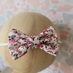 White with Pink Flowers Hair Bow, Girls Bow, Newborn Bow, Toddler Bow, Baby Bow, Skinny Nylon Headband or Hair Clip, Approx 3&quot;Lx1-3/4&quot;H