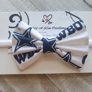 Dallas Cowboys Hair Bow, Baby Bow, Toddler Bow, Girls Bow, Available with Skinny Nylon Headband, Hair Clip, Hair Tie/Band, 3-1/2"Lx2-1/4"H