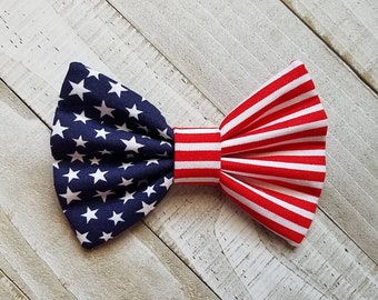 4th of July Hair Bow | 4 inch | Cotton Fabric |  Skinny Nylon Headband | Alligator or Barrette Clip |  HairTie/Band,