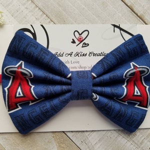 Anaheim Angels Hair Bow, Made with Cotton Fabric, Available with Skinny Nylon Headband, Hair Clip, Hair Tie/Band, Measures Approx. 4&quot;Lx2-3/4