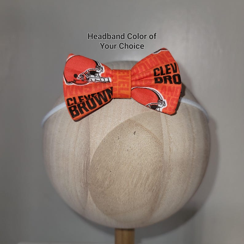 Cleveland Browns Hair Bow | 3 inch | Cotton Fabric | Alligator or Barrette Clip | Skinny Nylon Headband | Baby | Pet image 7