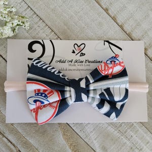 Baseball Hair Bow | Girls Bow | Toddler Bow | Cotton | Skinny Nylon Headband | Hair Clip | Hair Tie/Band | Approx. 3-1/2&quot;Lx2-1/4&quot;H