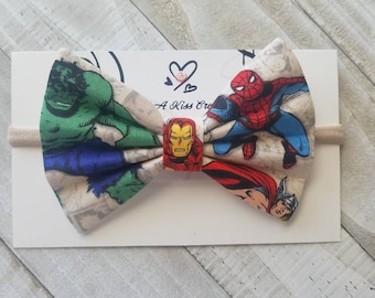 Hero Hair Bow, Made with Cotton Fabric, Available with Skinny Nylon Headband, Hair Clip or Hair Tie/Band, Measures Approx. 4&quot;L×2-3/4&quot;H