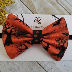 Halloween Hair Bow with Black Color Skinny Nylon Headband, Made with Cotton Fabric, Measures Approximately 4&quot;Lx2-3/4&quot;H