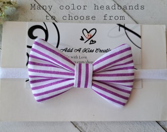Lavender and White Stripes Hair Bow | 3 inch | Cotton Fabric | Alligator or Barrette Clip | Skinny Nylon Headband | Baby Bow | Pet Bow