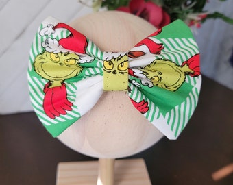 Christmas Hair Bow | Handmade | Cotton Fabric | Alligator or Barrette Clip | Skinny Nylon Headband | 5 inch Bow
