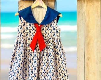 Toddler Sailor Dress-Special Occasion Summer Dress-Sleeveless Girls Sailor Dress-Gathered Skirt-lined-Summertime- Size 3