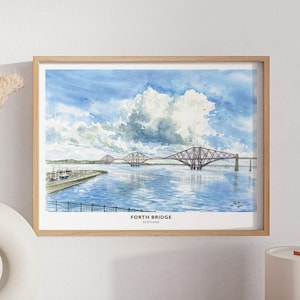 Forth Rail Bridge Print | Firth of Forth Bridge Print Poster | Scottish Wall Art | Edinburgh Watercolour Painting | Scottish Landscape