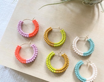 Colorful Beaded Hoop Earrings – Handmade with Miyuki Beads & 14k Gold Filled – Lightweight Statement Earrings – Asymmetrical Fun Jewelry