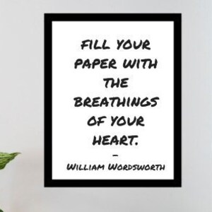 Instant download, William Wordsworth, quote, wall art, books, reading, writing, inspirational, black and white, dorm decor, digital art