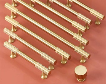 Fluted Gold Brass Cabinet Pulls, Cabinet Knobs, Dresser Pulls, Dresser Knobs, Drawer Pulls, Drawer Knobs, Wardrobe Pulls, Wardrobe Knobs