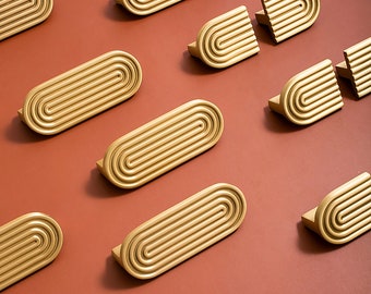 Matte Gold Brass Geometric Cabinet Pulls: Boho Furniture Hardware