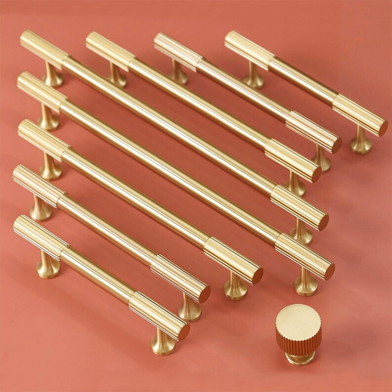 Fluted Gold Brass Pulls Knobs Dresser Pulls Etsy