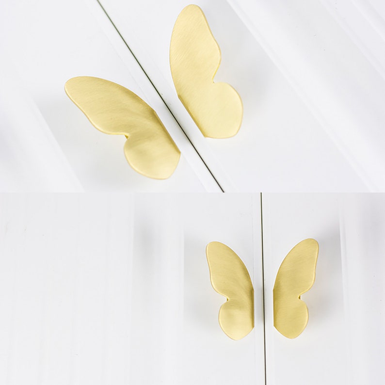 A Pair of Brass Butterfly Cabinet Pulls, Cabinet Knobs for homes, offices, cafes, restaurants etc. image 2