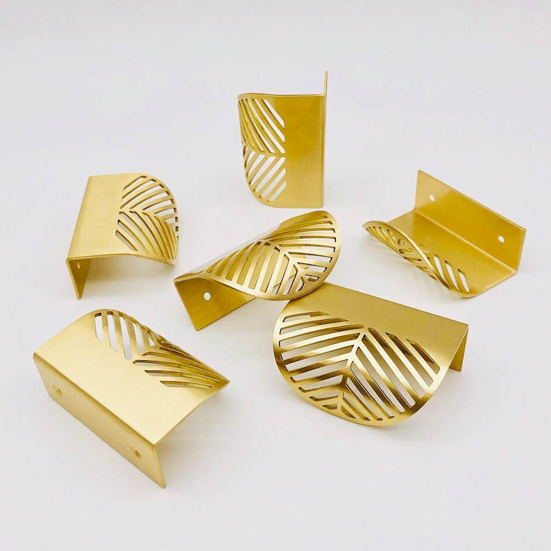 Brass Gold Leaf Design Invisible Drawer Pulls, Cabinet Pulls, Wardrobe Pulls, Cupboard Pulls for homes, offices, cafes, restaurants etc. image 3