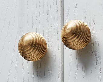 Gold Solid Brass Spiral Cabinet Knob: Round Drawer and Wardrobe Knob
