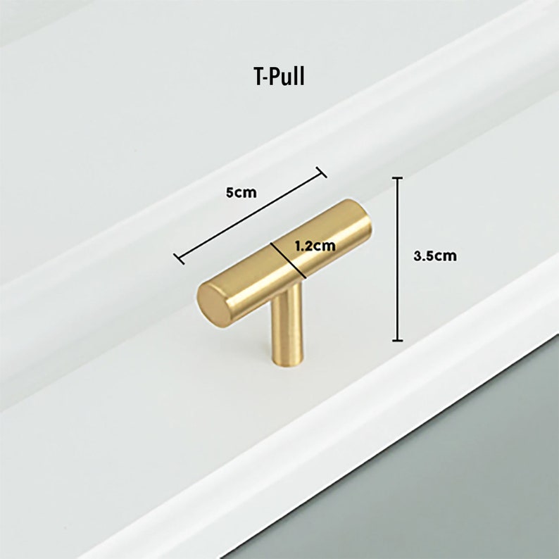 Luxury Gold Brass Cabinet Pulls, Cabinet Knobs, Drawer Pulls, Drawer Knobs, Pulls, Knobs for homes, offices, cafes, restaurants etc. T-Pull