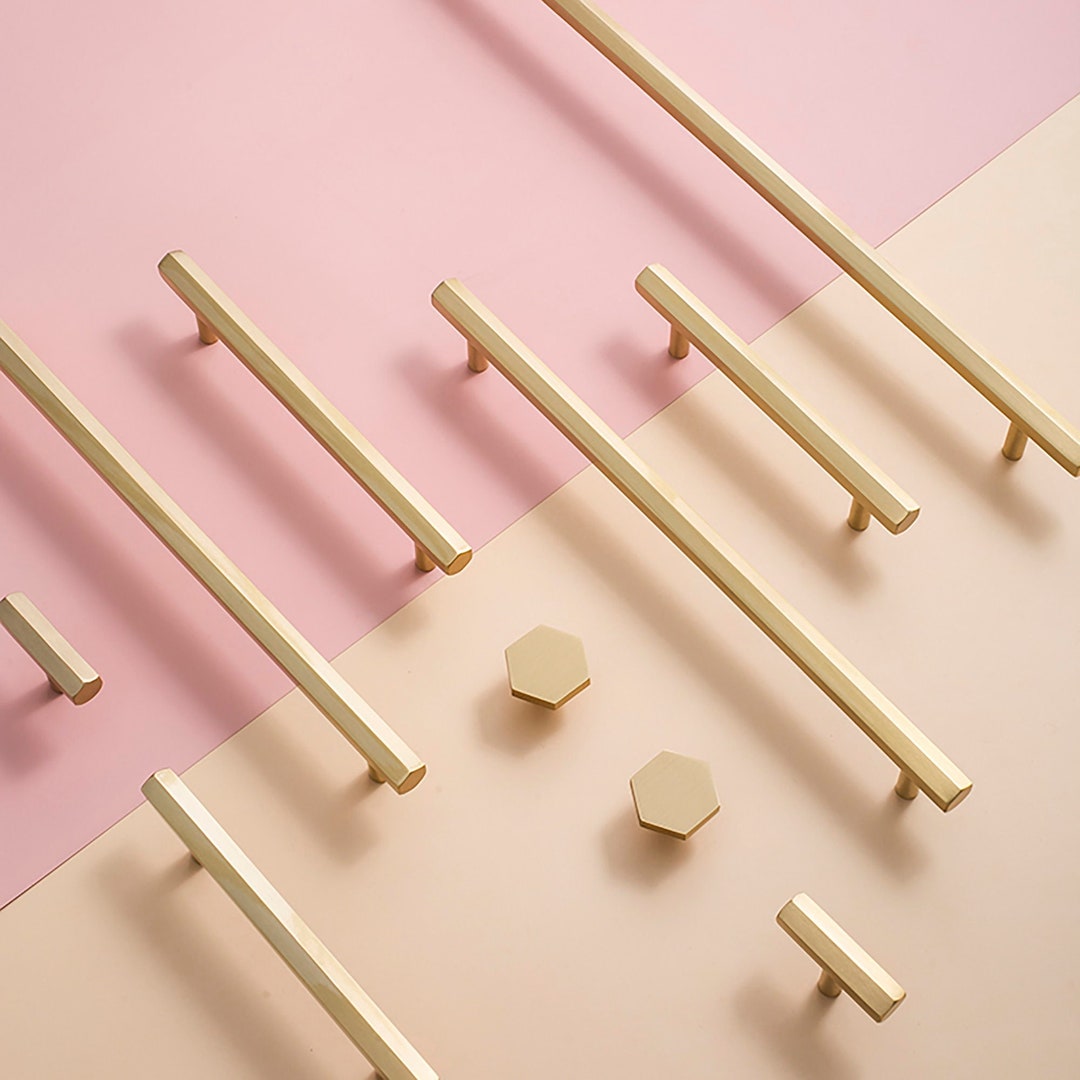 Hexagon Gold Brass Pulls, Knobs, Dresser Pulls, Dresser