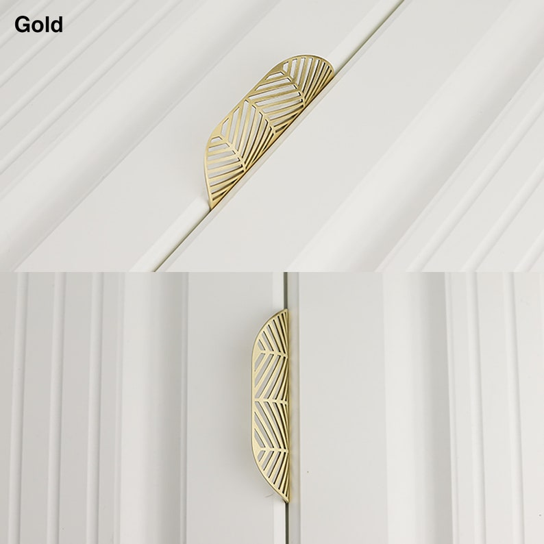 Brass Gold Leaf Design Invisible Drawer Pulls, Cabinet Pulls, Wardrobe Pulls, Cupboard Pulls for homes, offices, cafes, restaurants etc. image 6