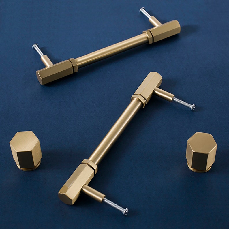 Hexagon Brass Gold Pulls Knobs Drawer Pulls Etsy