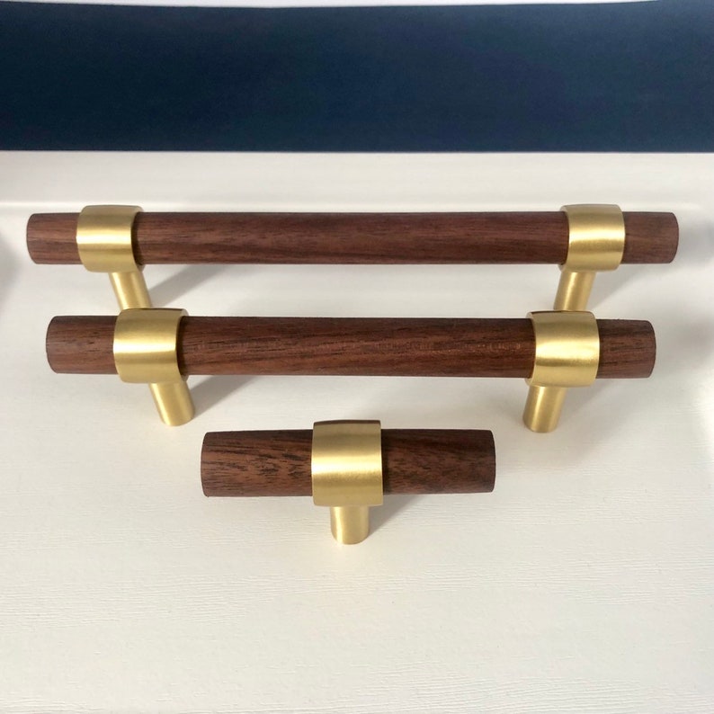 Brass With Walnut or Beech Drawer Pulls Adjustable hole to Etsy