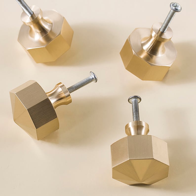 Gold Brass Octagon Cabinet Knobs, Drawer Knobs for homes, offices, cafes, restaurants etc. image 3